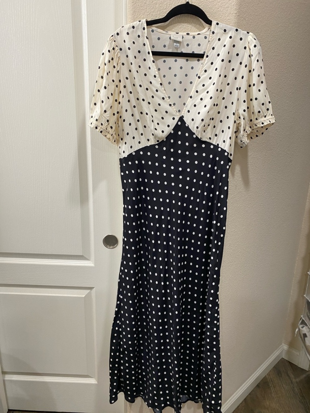 a new day Black and Cream Polka Dot Midi Dress